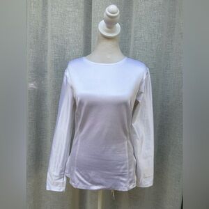 Vintage white long sleeve back zipper stretch satin top